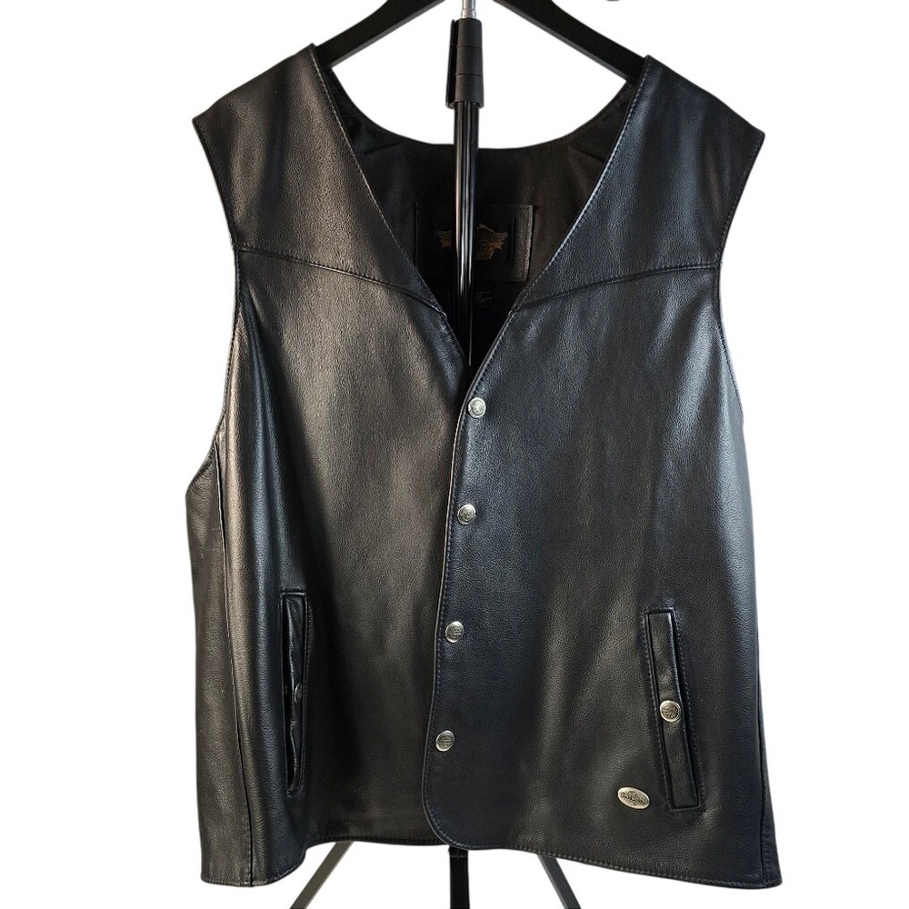 Harley‎ Davidson Mens Black Genuine Leather Biker Vest XXXL Made in USA CA 03402